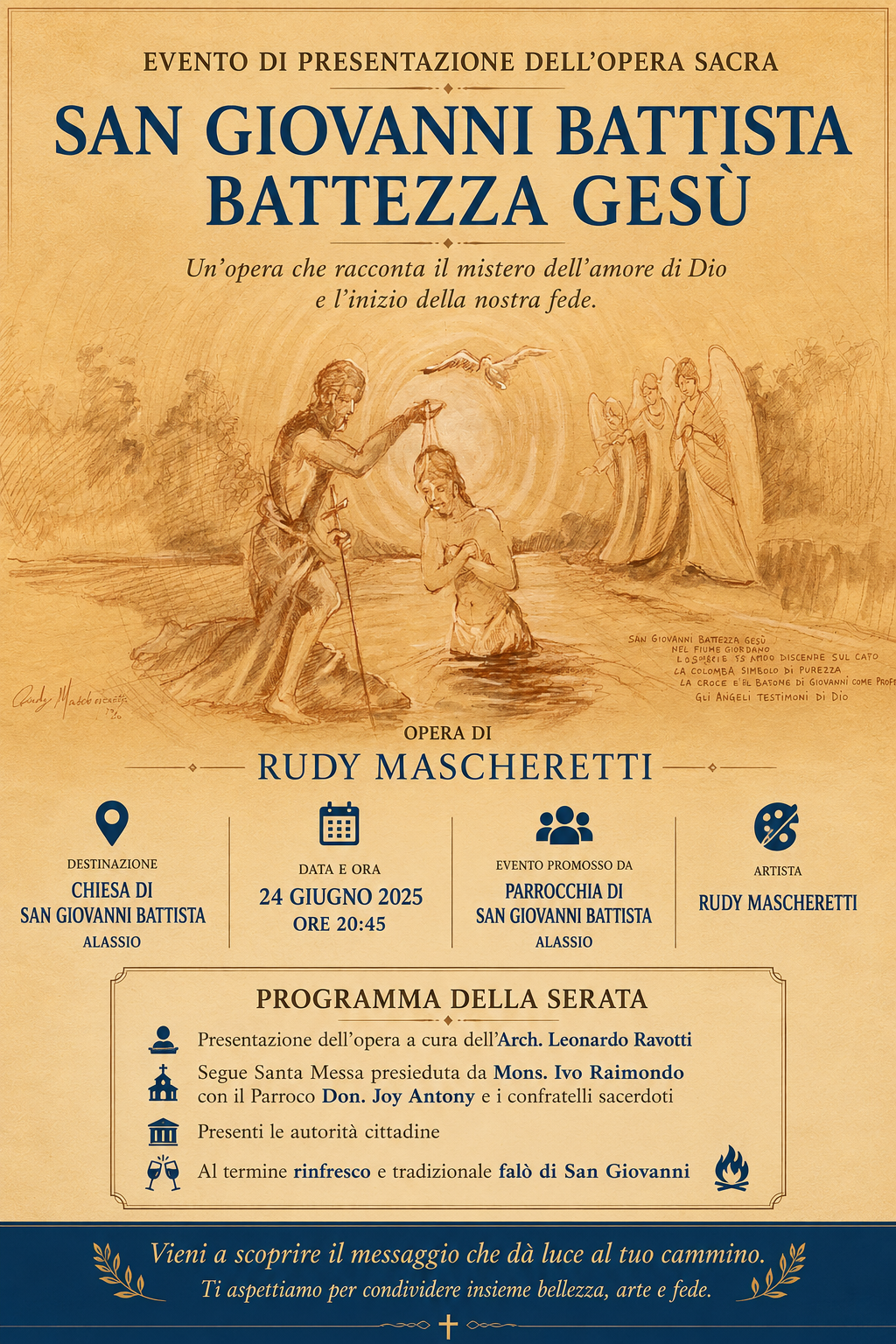 Alassio celebra San Giovanni Battista: presentazione dell’opera sacra di Rudy Mascheretti